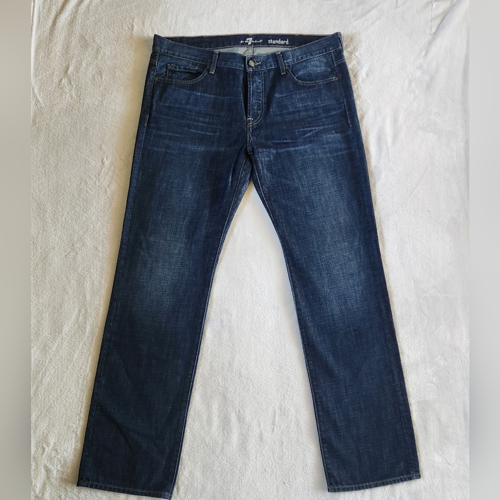 7 Seven For All Mankind Standard Straight Fit‎ Jeans Button Fly Mens Sz 38x35